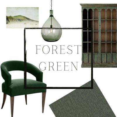 collage of green home decor inspired by a green forrest